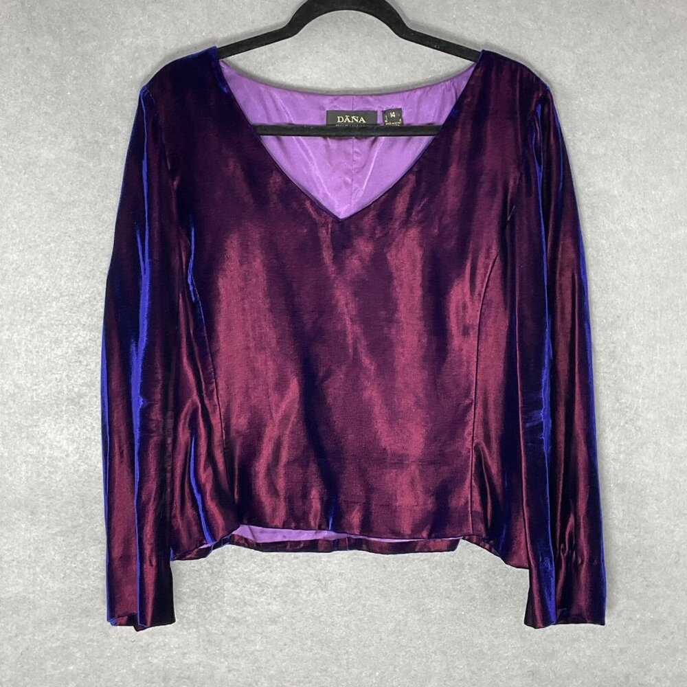 Dana Buchman Top Sz 14 Purple Blue Chameleon Velour Shimmer Event Cocktail Party